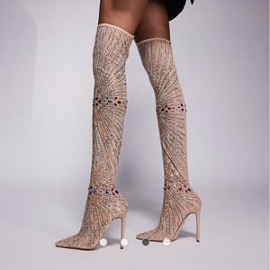 Elegant Over the Knee Boots with Rhinestone Detailing